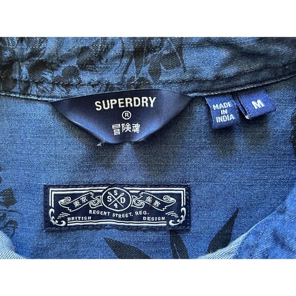 SUPERDRY Blue Floral Short Sleeve Button Up Shirt Top Mens Size Medium - Picture 4 of 8